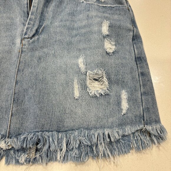 Hayden Light denim mini skirt, ruffled waist, frayed Hemline, Vintage Vibe Small - Picture 5 of 9